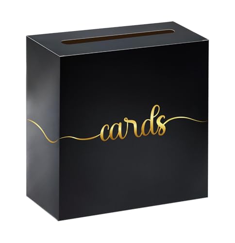 Image of SietDESEO Black and Gold Card Box for Party Gift Card Box Holder for Wedding Reception Baby Shower Birthday Decorations Raffle Ticket Box