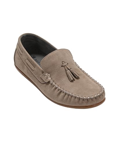Image of SIRRI Boys Faux Suede Sand Beige Slip On Loafer Wedding Classic Smart Casual Moccasin Flat Shoes UK Size Child 11.5
