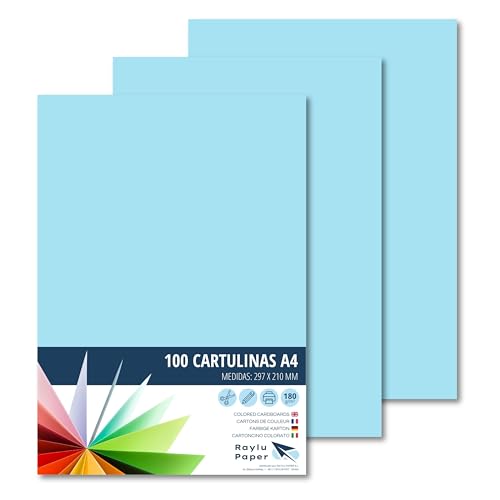 Raylu Paper® A4 100 Pieces Blue Cardstock 180g 210x297mm Ideal for Binding Office Work, Drawing