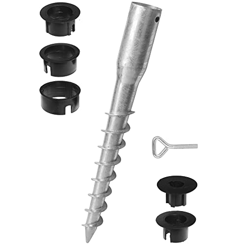 Bauster® Bodenhülse Sonnenschirm, Drehhülse Erdspieß mit Bodendübel Einschraubhülse, Adapter 24-60 mm Sonnenschirmhalter Drehstange, Stahl verzinkt, Silber (∅68mm x 550mm)