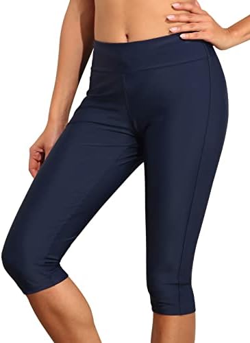Septangle Women's Swim Pants Capris UPF 50 Water Outdoor Sport Leggings (US 18W, Navy Blue)