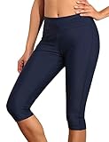 Septangle Women's Swim Pants Capris UPF 50 Water Outdoor Sport Leggings (US 18W, Navy Blue)