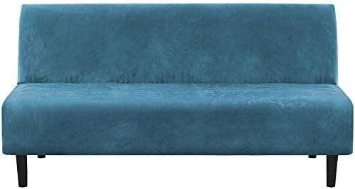 Real Velvet Futon Cover Armless Sofa Covers Sofa Bed Covers Stretch Futon Couch Cover Sofa Slipcover Furniture Protector Feature Thick Soft Cozy Velvet Fabric Form Fitted Stay In Place, Peacock Blue