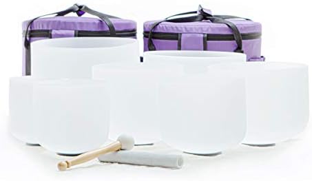 Leize 6-12 inch Chakra Tuned 432hz Set of 7 Quartz Crystal Singing Bowls with Heavy Duty Carrying Cases and Singing Bowl Mallet Suede Strikers