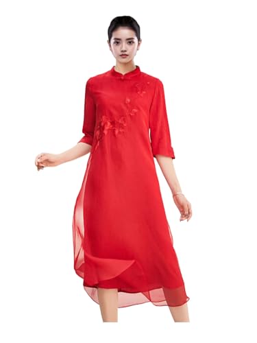 Robe brodée en organza de soie rouge : l'élégance sans plis pour vos réceptions