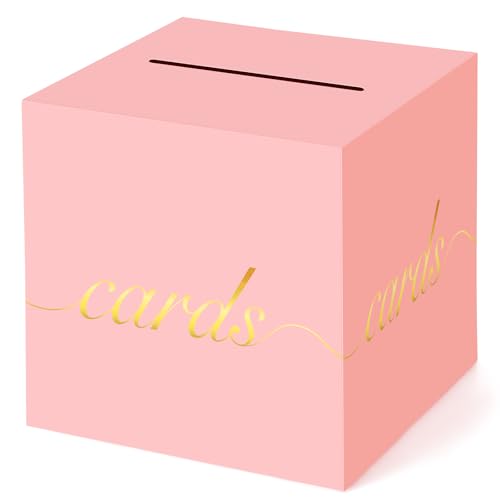 Pink Card Box Gold Foil Wedding Favors Gift Card Boxes Post Box Receiving Money Box Holder for Wedding Reception, Baby Showers, Anniversary, Birthday Party, Retirement, Graduation Envelope Holder