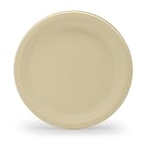 Tellus 10 Inch Disposable Plates, 125 Count – Made in USA with U.S. and Imported Plant Fibers, BPI Certified ASTM D6868, CMA & Kosher, No PFAS Added, Durable & Beige Color