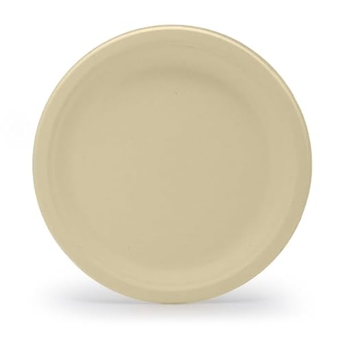 Tellus 10 Inch Disposable Plates, 125 Count – Made in USA with U.S. and Imported Plant Fibers, BPI Certified ASTM D6868, CMA & Kosher, No PFAS Added, Durable & Beige Color