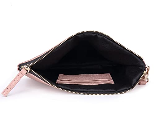 DORIS&JACKY Lambskin Leather Wristlet Clutch Purse For Women Large Soft Designer Wallet With Strap (Pink-Goat Leather)…