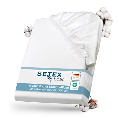SETEX Molton Köper Matratzenschutz, Spannbetttuch, 90 x 200 cm, 100 % Baumwolle, Basic, Weiß, 1308090200404002