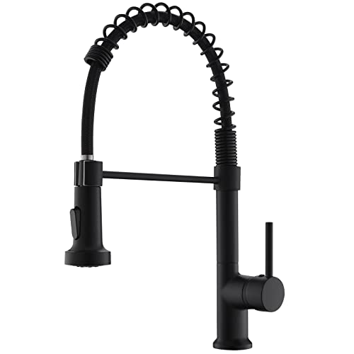 GIMILI Matte Black Solid Brass Kitchen Faucet with Pull Down Sprayer - Perfect for Farmhouse, Camper, and Laundry Utility Sinks.