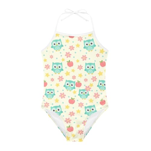 Image of KiuLoam Orange Pink Tropical Leaf Girls One Piece Swimsuit Quick Dry Beach Swim Bathing Suit for 3-8 Years Little Girls