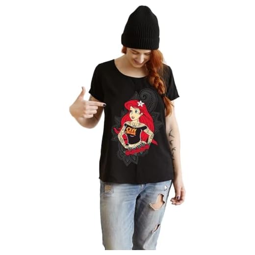 Los Eventos de la Tata. Camiseta de Mujer Moderna Princesas tatuadas. Tallas Curvy (FR/ES, Letras, 5XL, Grande, Regular, Ariel)