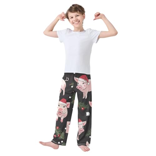 Christmas Pig Berry Boys Long Pants Soft Trousers Elastic Waist Kids Lounge Bottoms with Pockets S-XL3