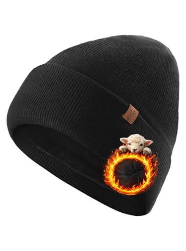 TRENDOUX Bonnet Chaud Tricoté Homme Thermique Doublé Doublure Polaire, Adapté Activités Hivernales Plein Air Telles Que Randonnée Ski Conduite - Noir