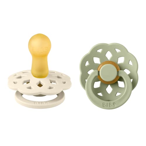 Image of BIBS Pacifiers - Boheme Collection | BPA-Free Baby Pacifier | Made in Denmark | Set of 2 Ivory/Sage Color Premium Soothers | Size 6-18 Months