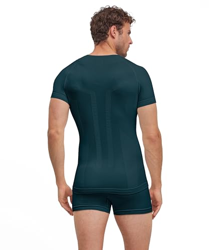 FALKE Warm Round Neck M S/s TS Hilo Funcional Secado rápido 1 Pieza, Capa de Base Superior Hombre, Verde Holly 7385, XL