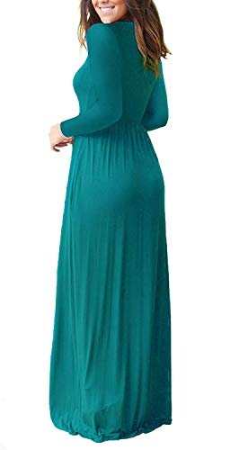 GRECERELLE Women's Long Sleeve Loose Plain Maxi Dresses Casual Long Dresses with Pockets-Acid Blue Medium