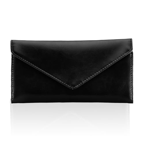 HAWEE Card Wallet for Women RFID Blocking Envelope Style Ultra Slim Credit Card Case with Zip Coin Pocket, Black