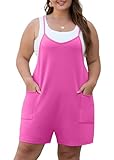 OLRIK Plus Size Rompers For Curvy Women Wide Leg Short Overalls Casual Summer Jumpsuits Rose-3X