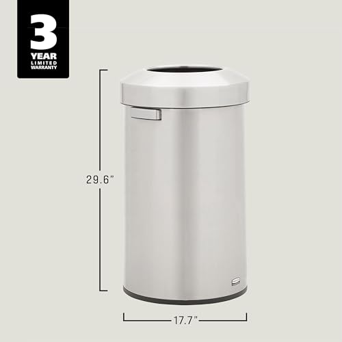 Image of Rubbermaid Commercial Products Refine Decorative Container, 23 Gallon, Round Stainless Steel Trash Can, Indoor for Hotel Lobbies /Conference Rooms /Airports