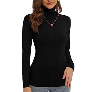 DSPSAM Women’s Turtleneck Long Sleeve Shirts Slim Fitted Lightweight Base Layer Casual Tops