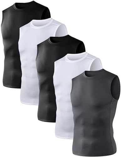 5 Pack Men's Athletic Compression Shirts Sleeveless...