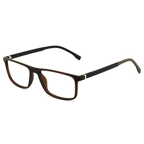 OCCI CHIARI Men Computer Glasses Rx Eyewear Hinge Oversized Eyeglasses Blue light filter (E-Brown)