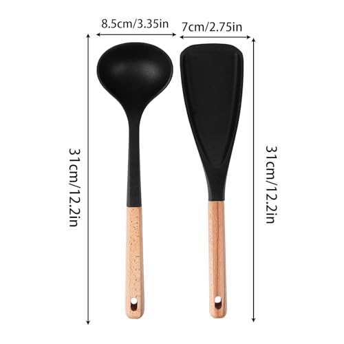 Silicone Cooking Spoons - Heat Resistant Kitchen Utensils, Nonstick Wood Handle Spatula Set with Multi-Purpose Design, Ideal for Baking, Stirring, Serving, and Cooking at Home or Restaurant – Image 3