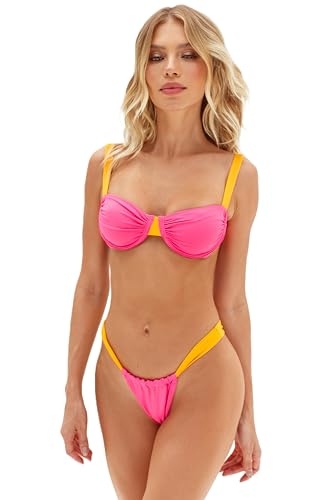 Women's Sexy Underwire Ruched Bazilian High Cut Thong Bikini Set