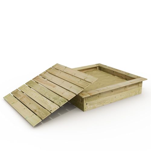WICKEY Sandkasten Holz Sandkiste King Kong 145x145 cm mit Deckel für Kinder, Buddelkiste, Spielplatz im Garten aus Holz, langlebiger Abenteuerspielplatz für Kinder