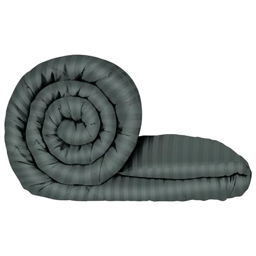 Image of Single Bed Comforter Blankets for Winter |Reversible Microfiber Comforter Single Bed | 180GSM 150x225 cm | Dark Grey & Stripes Pattern | AC Blanket Single Bed | Dohar | Quilt | Duvet