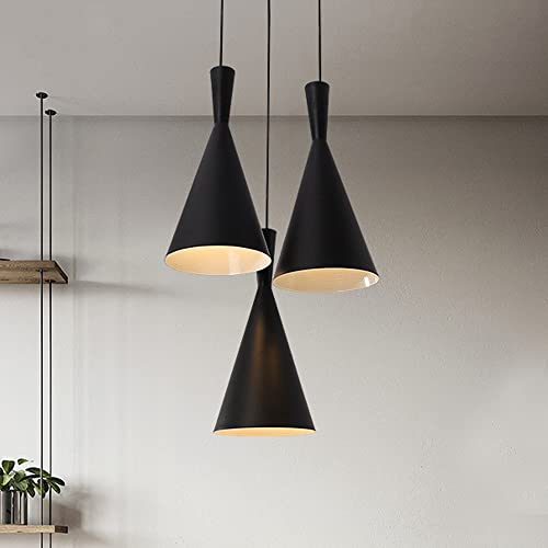 Lustre cuisine et salon au style loft industriel avec triple suspension en aluminium noir