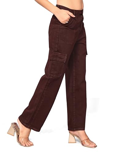 Image of ELLITI Women's 6 Pocket Regular Fit High Rise Relaxed /Boyfriend Fit, Wide Leg, Bell Bottom, Pure Denim Ankle Length Jeans Pants