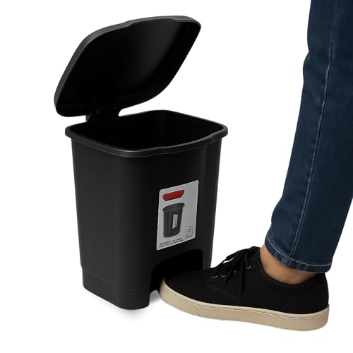 TECHZOCO Cubo basura plástico, Cubo basura apertura pedal, Papelera de pedal, cubo de Pedal, Basura para baño, Libre de BPA, 25.5 cm alto x 24 cm ancho x 22 cm fondo, Capacidad 7.5 Litros, Negro