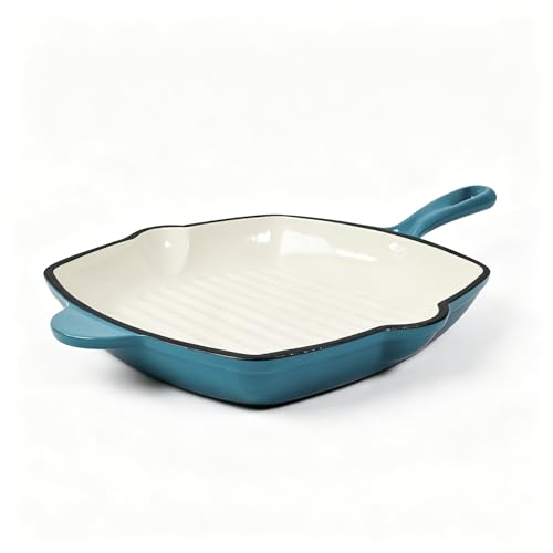 Firequince Enameled Cast Iron Square Grill Pan, Nonstick Skillet Grilling Pan (Peacock Blue, 9.5 inch) by Firequince - Used condition - Image 6
