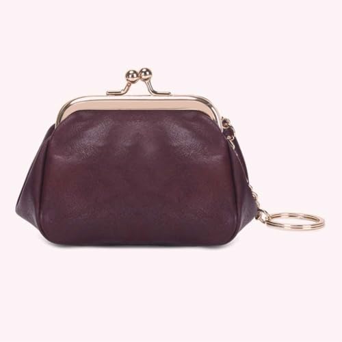 Women Retro Clip Purse PU Leather Clasp Wallet Lipstick Clutch Bag (Purple)4
