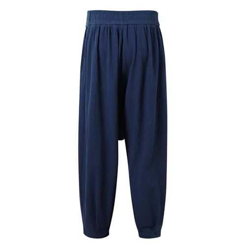 Pantalones harén de ramio estilo chino con pernera ancha retro 5