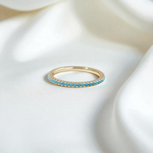 Turquoise Eternity Ring 18K Yellow Gold Engagement Ring Minimalist Stacking Band Wedding Jewelry Everyday Wear Gift for Her4