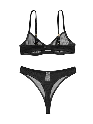 Image of Lilosy Sexy Mesh Sheer Underwire Push Up Lingerie Set Lingerie Set