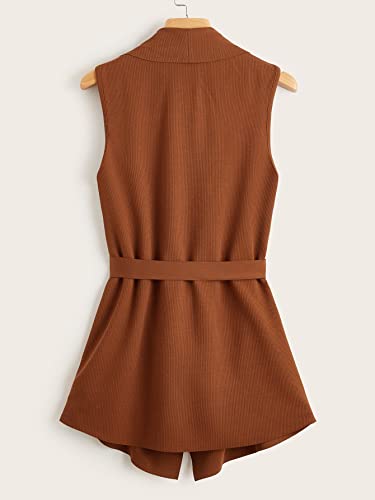 RAOGE Jackets for Women Jackets - Draped Collar Self Belted Vest (Color : Brown, Size : Large)2