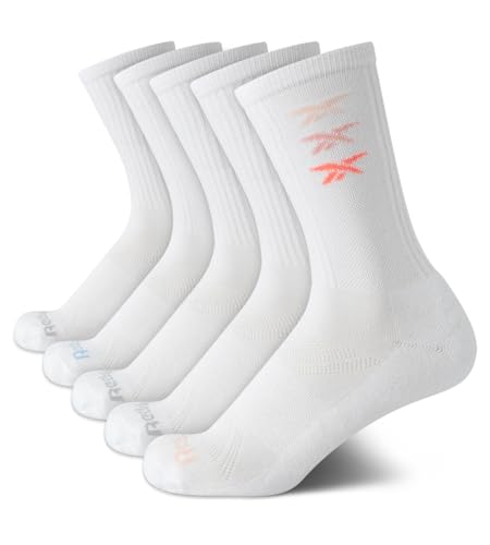 Reebok Womens Crew Socks - 5 Pack Athletic Performance Moisture-Wicking Cushioned Mid Calf Socks for Women (Sizes: 4-10)