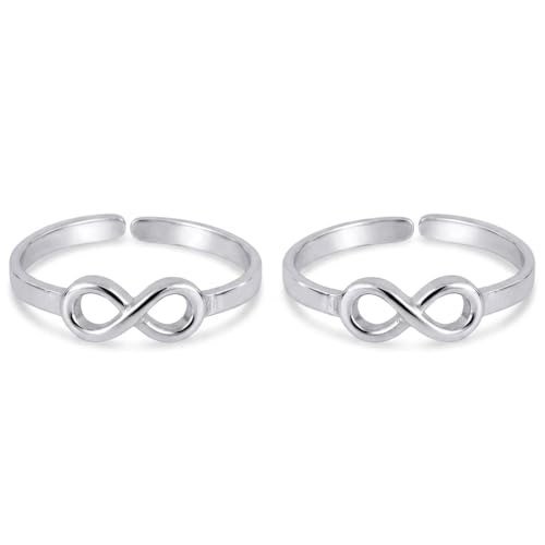 Image of NEMICHAND JEWELS Pure 925 Sterling Silver Infinity (Leg Finger Rings) Chandi Bichiya Toe Rings For Women