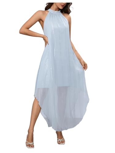 Image of Verdusa Women's Wedding Guest Dress Halter Flowy Chiffon Asymmetrical Long Summer Prom Dress