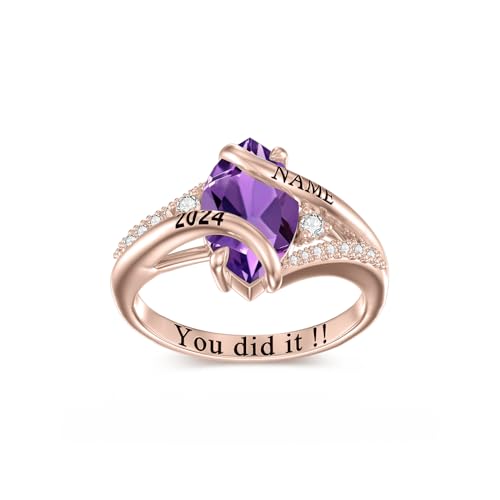 Midari Class Ring for Women High school and College Sterling Silver Fully Personalized Custom Fashion Collection Class Rings Graduation Rings Memory Jewelry Gift for Women Birthstone Ring