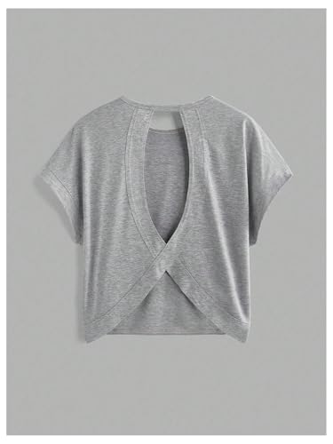 Image of RoseSeek Women's 3 Packs Open Back Tops T Shirt Criss Cross Cut Out Tee Short Sleeve Crewneck Summer Backless Tops