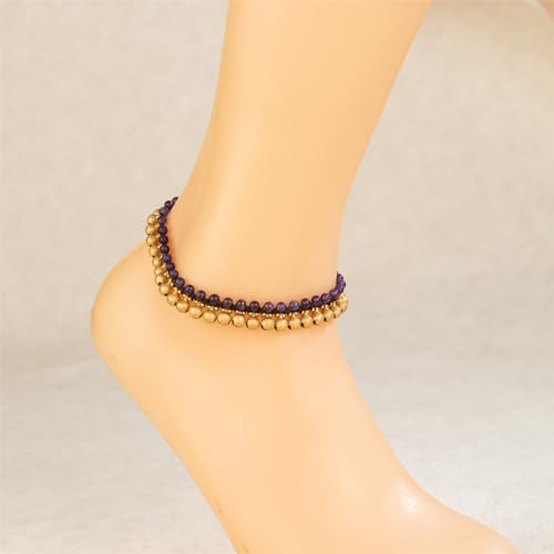 Image of kelistom Bohemian Ankle Bracelets for Women Handmade Natural Stone Beaded Chain Anklet