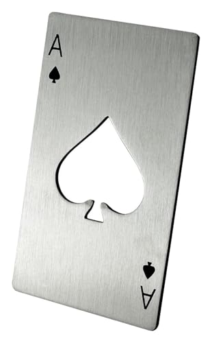 Mikamax Otwieracz do butelek Ace of Spades, oryginał, stal nierdzewna, fani kasyna, poker, otwieracz do butelek w kasynie, otwieracz do piwa, karta do gry, as