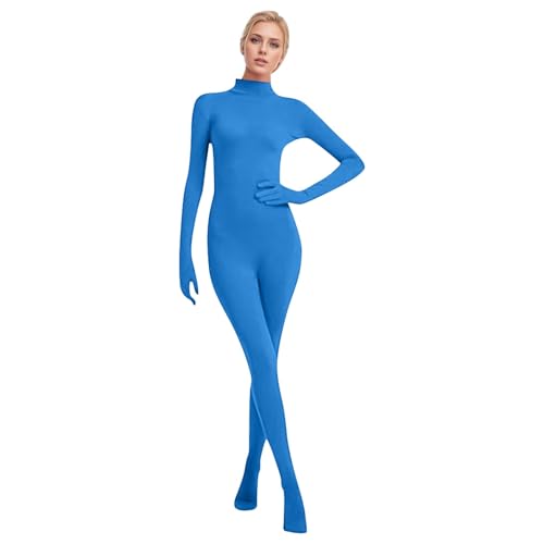 Foweknow Traje de cuerpo completo para mujer, cara abierta, Zentai, cosplay, mono monocolor, brillante, polainas, traje deportivo, para fiesta, Halloween, Navidad, mono ligero elástico, Azul cielo., S