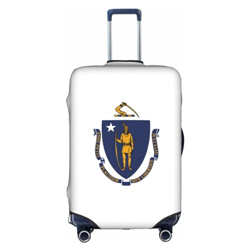 NBAGHPQ Massachusetts State Flag Print Universale Elegante Valigie Copertura Elastica Lavabile Anti Graffio Bagagli Protector, bianco, L
